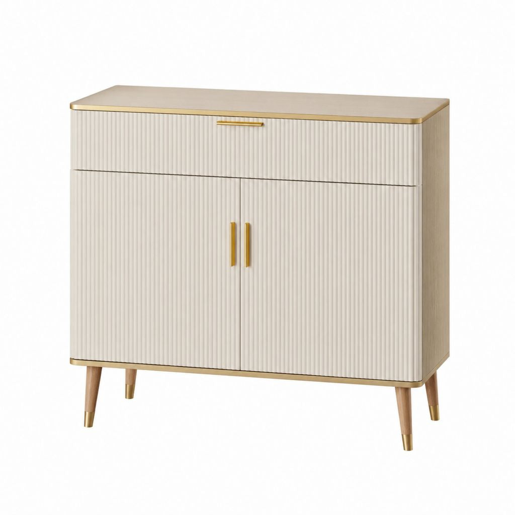 Sideboard mit 2 Türen und 1 Schublade Elfenbein MDF Eichenholzdekor rechteckig 90 x 40 x 90 cm