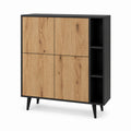 Highboard mit 4 Türen und offenen Fächern Eichefarben Schwarz Spanplatte rechteckig 100 x 40 x 120 cm