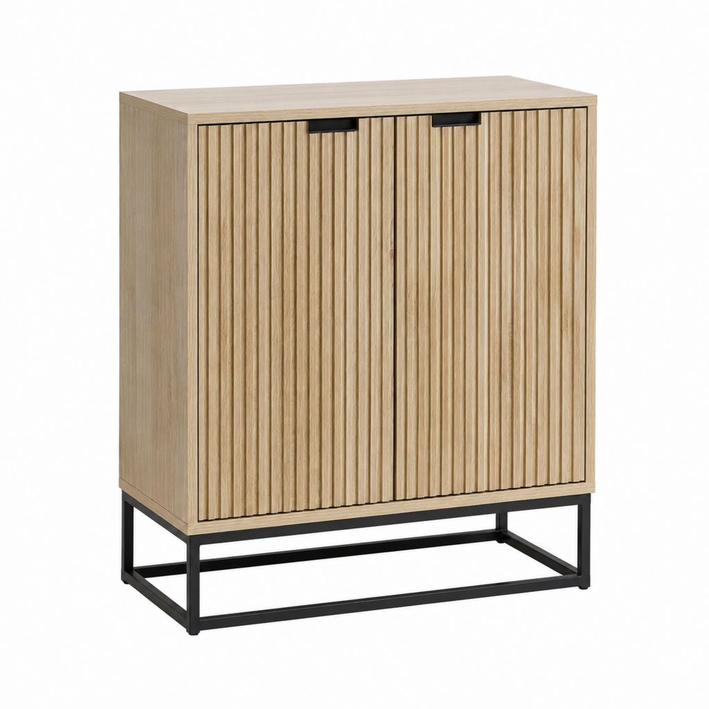Sideboard Eicheoptik mit 2 Türen geriffelter Front und Stahlgestell 80 x 40 x 100 cm