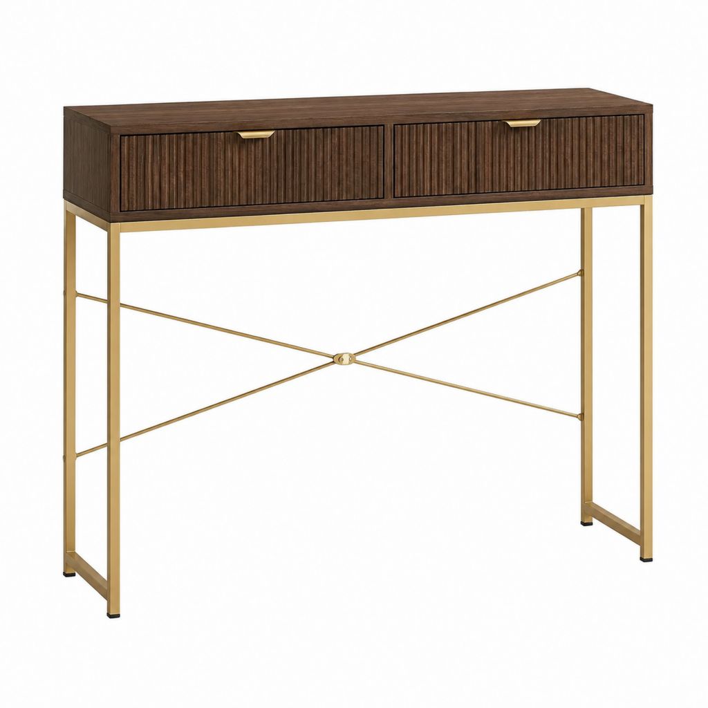 Konsolentisch mit 2 Schubladen Dunkelbraun Gold MDF und Stahl 100 x 35 x 80 cm