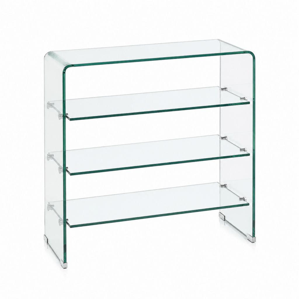 Glasregal Schuhregal transparent aus 8 mm ESG Sicherheitsglas rechteckig 100 x 35 x 100 cm mit 4 Ablagen