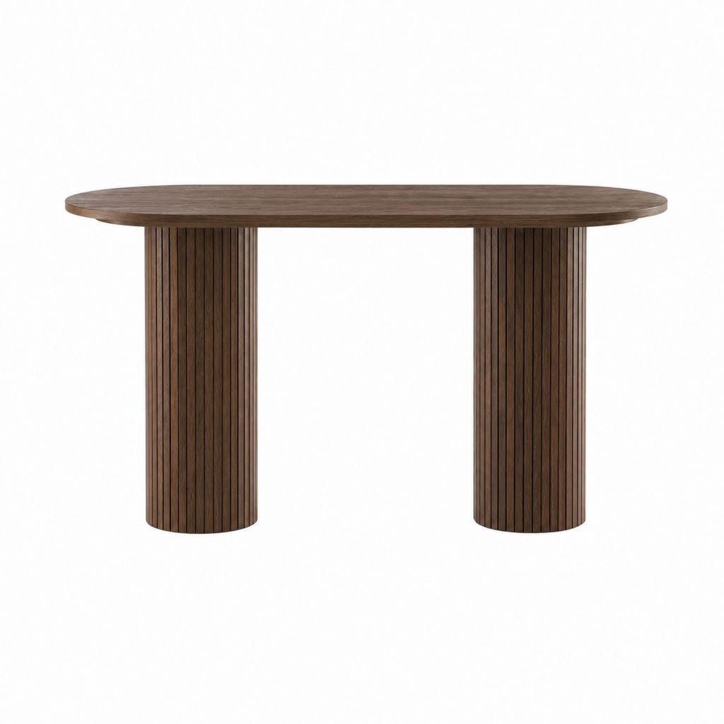 Konsolentisch dunkelbraun aus MDF mit Walnussfurnier oval 140 x 40 x 80 cm