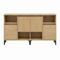 Sideboard 160 x 40 x 100 cm Eiche hell mit geriffelter MDF-Front und schwarzen Stahlfüßen