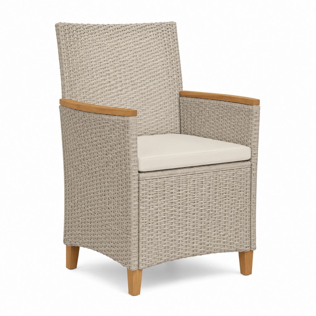 Gartenstuhl mit Armlehnen Beige Polyrattan Aluminium Akazienholz 65 x 63 x 110 cm
