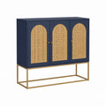 Sideboard mit 3 Türen Dunkelblau Rattan MDF Stahl 120 x 40 x 90 cm