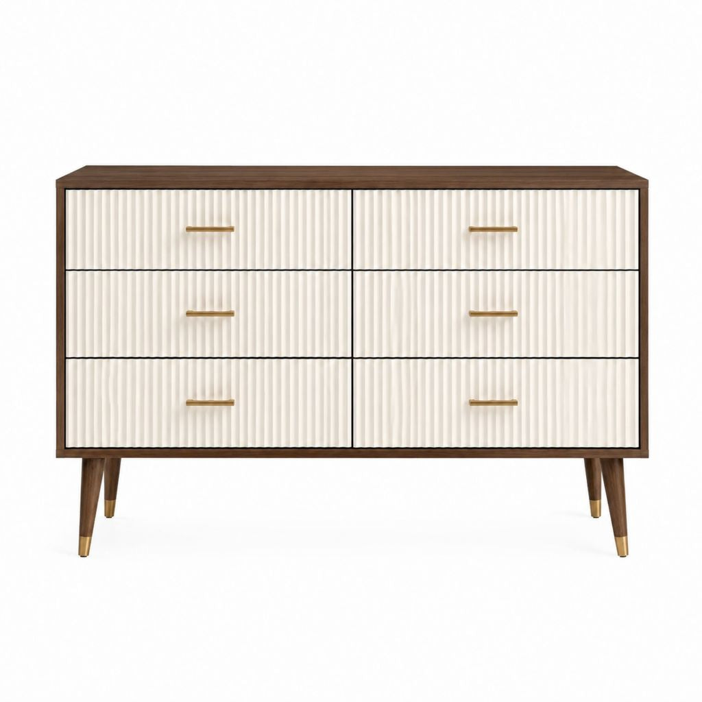 Sideboard mit 6 Schubladen Nussbaum Creme MDF rechteckig 120 x 40 x 80 cm