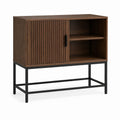 Sideboard Nussbaum Schwarz MDF und Stahl rechteckig 100 x 40 x 100 cm mit Schiebetür und offenen Fächern