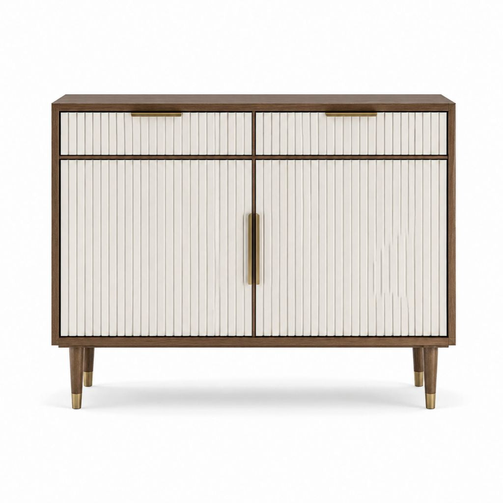 Sideboard mit 2 Türen und 2 Schubladen in Nussbaum und Creme aus MDF 120 x 40 x 100 cm
