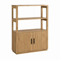 Highboard aus Akazien-Massivholz natur 80 x 40 x 180 cm mit 2 Türen und 2 offenen Ablagen