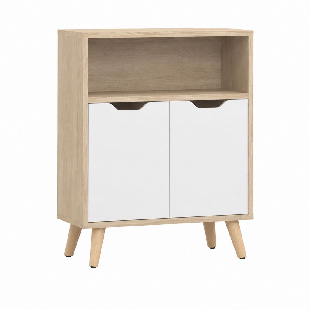 Sideboard mit 2 Türen und offenem Fach Weiß Eiche-Dekor 80 x 40 x 100 cm