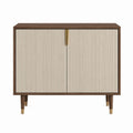 Sideboard mit 2 Türen Nussbaumfurnier Creme geriffelte Front rechteckig 100 x 40 x 100 cm