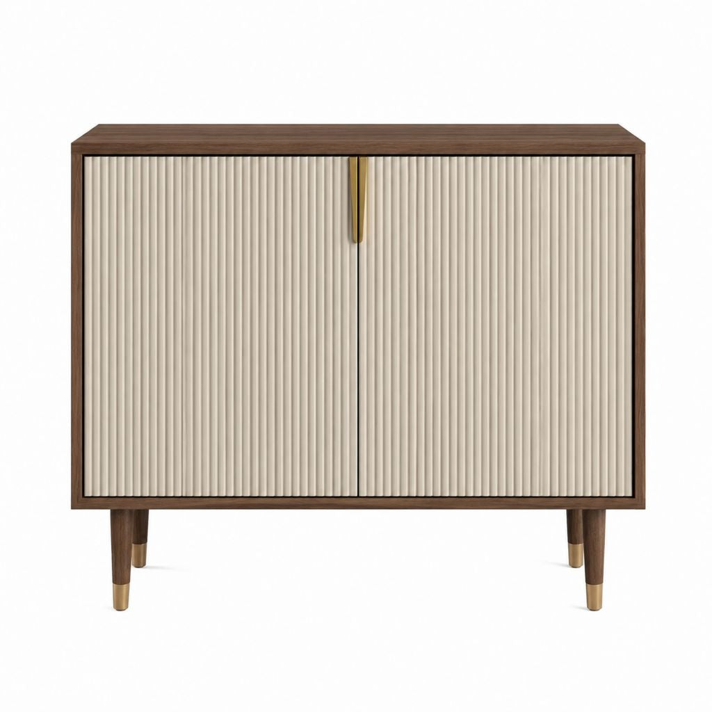 Sideboard mit 2 Türen Nussbaumfurnier Creme geriffelte Front rechteckig 100 x 40 x 100 cm