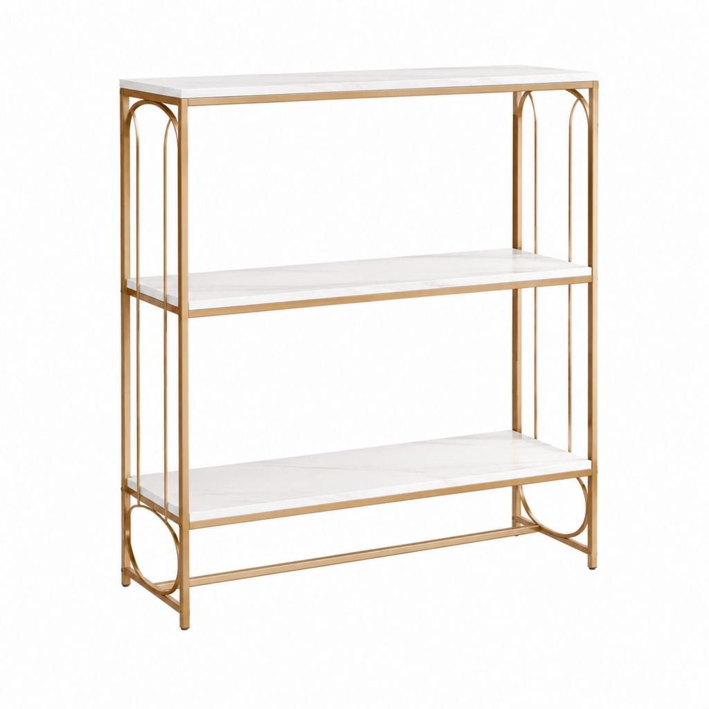 Konsolentisch mit 3 Ablagen Weiß Gold Stahl MDF rechteckig 100 x 30 x 100 cm