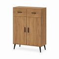 Sideboard Schrank in Eichenholzoptik aus Spanplatte 80 x 40 x 120 cm mit 2 Türen und 2 Schubladen