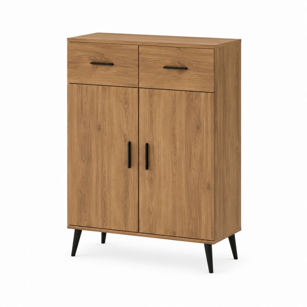 Sideboard Schrank in Eichenholzoptik aus Spanplatte 80 x 40 x 120 cm mit 2 Türen und 2 Schubladen