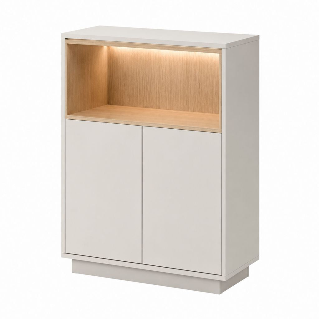 Sideboard Highboard Weiß MDF mit Eichenfurnier 80 x 40 x 120 cm