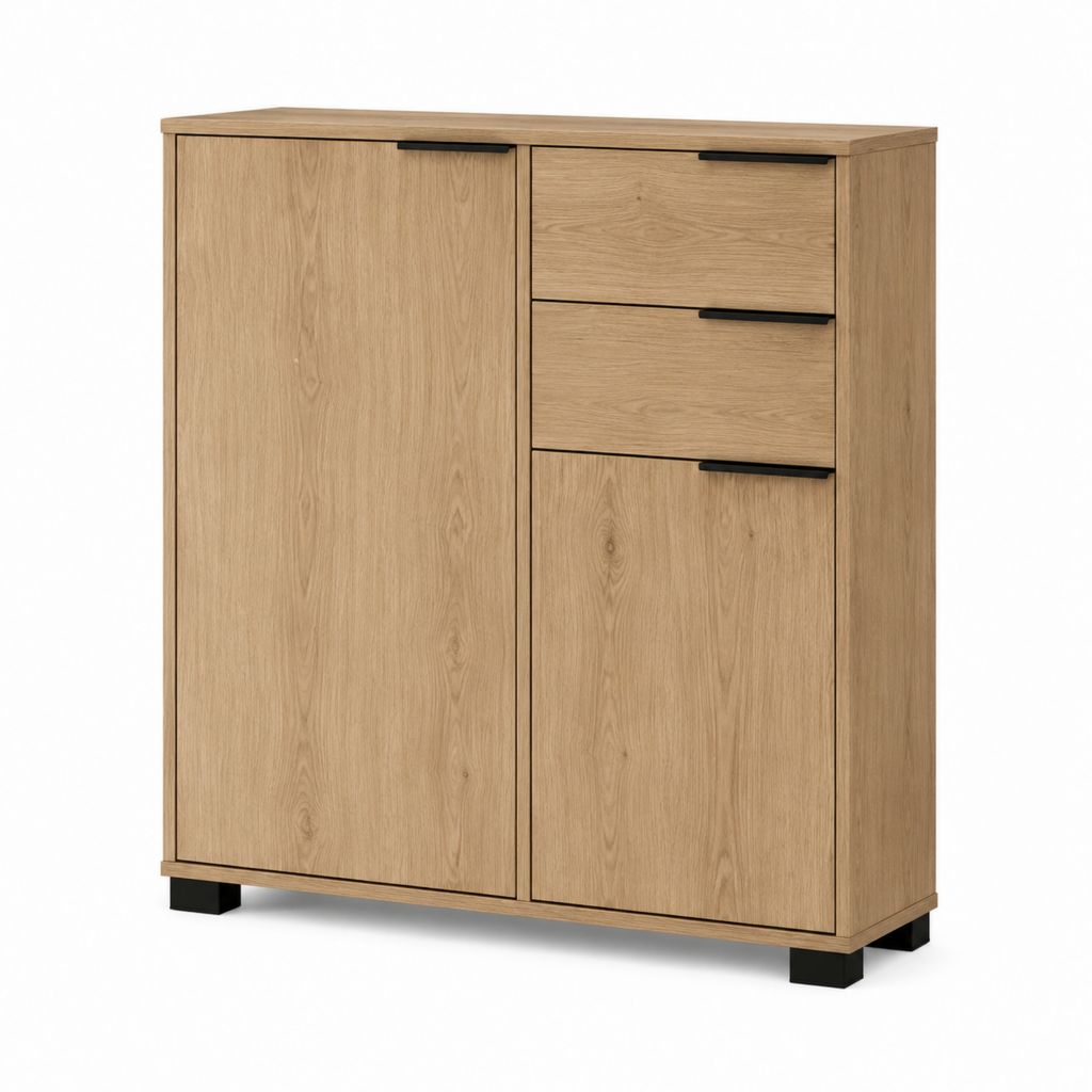 Highboard Eichefarben aus Spanplatte mit 2 Türen und 2 Schubladen 100 x 40 x 120 cm