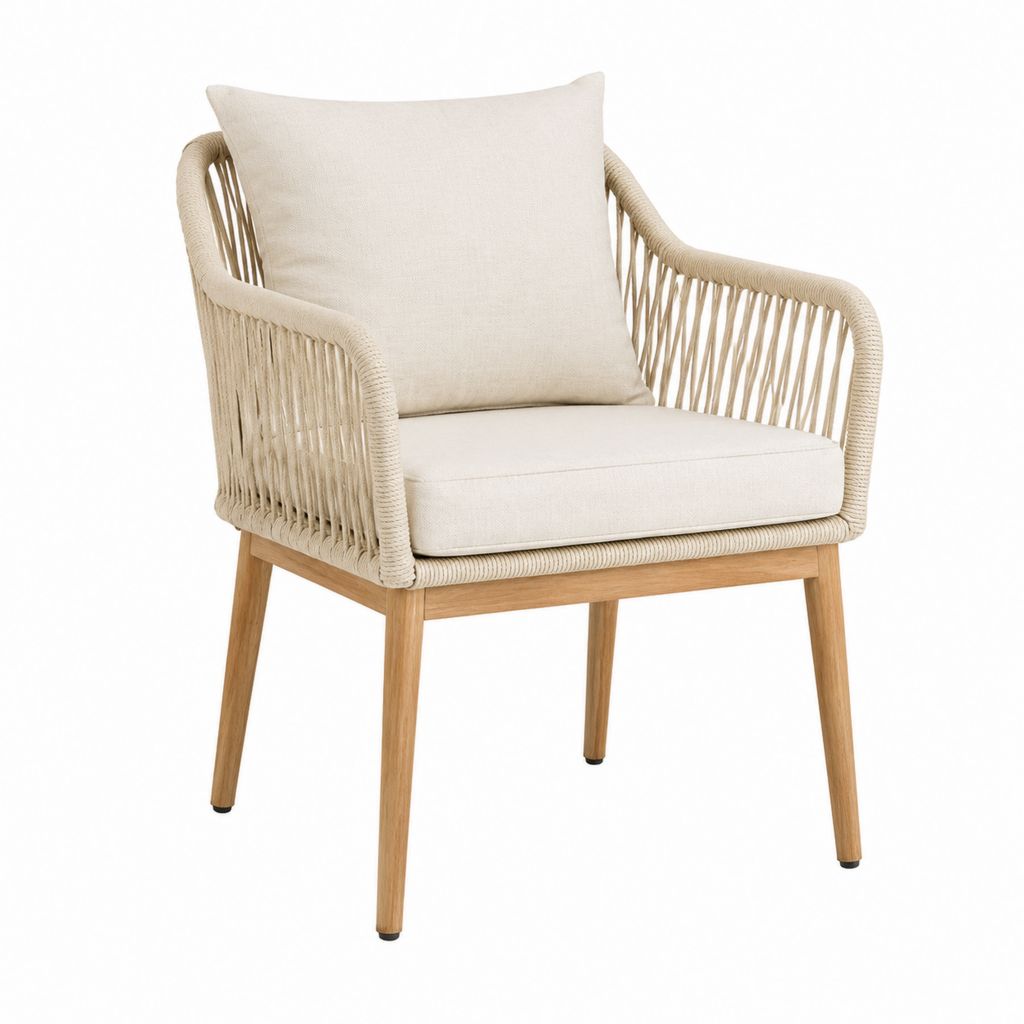 Garten-Armlehnstuhl Beige aus Akazien-Massivholz mit PP-Seilgeflecht 62 x 63 x 84 cm