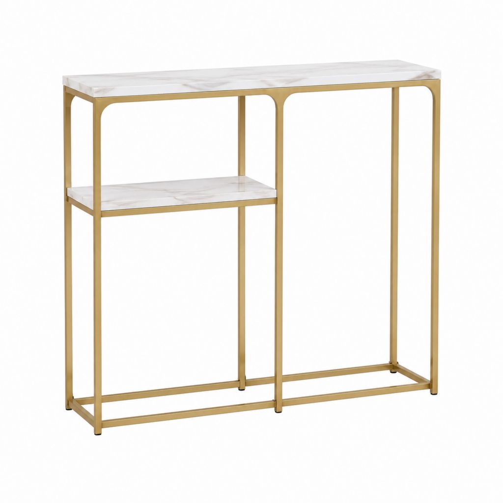 Konsolentisch Gold Stahl mit Marmoroptik rechteckig 100 x 35 x 80 cm mit Ablage