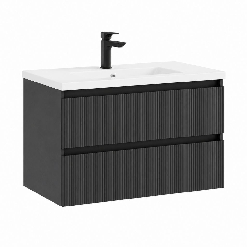 Waschtischunterschrank Set Schwarz MDF mit Keramikwaschbecken rechteckig 60 x 46 x 50 cm