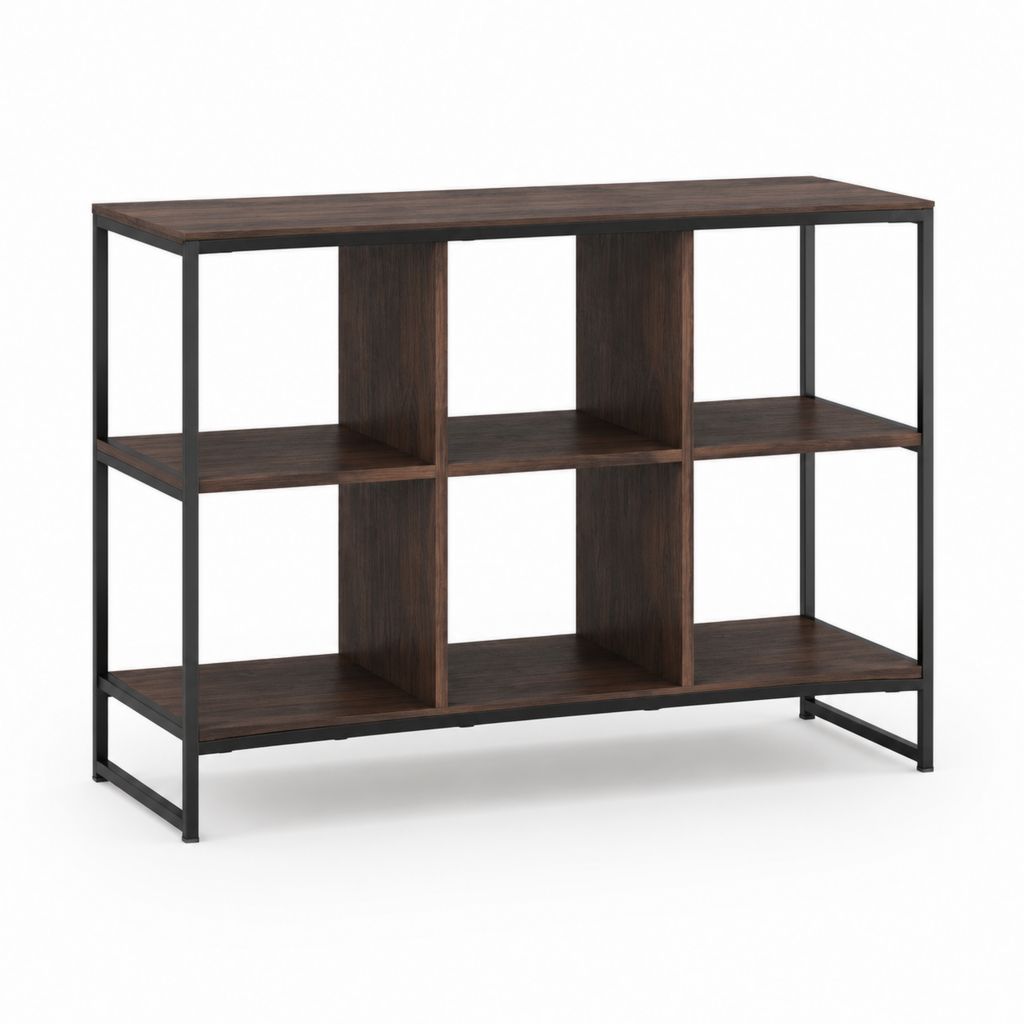Sideboard mit 6 offenen Fächern dunkelbraun schwarze Stahlrahmen 120 x 40 x 90 cm