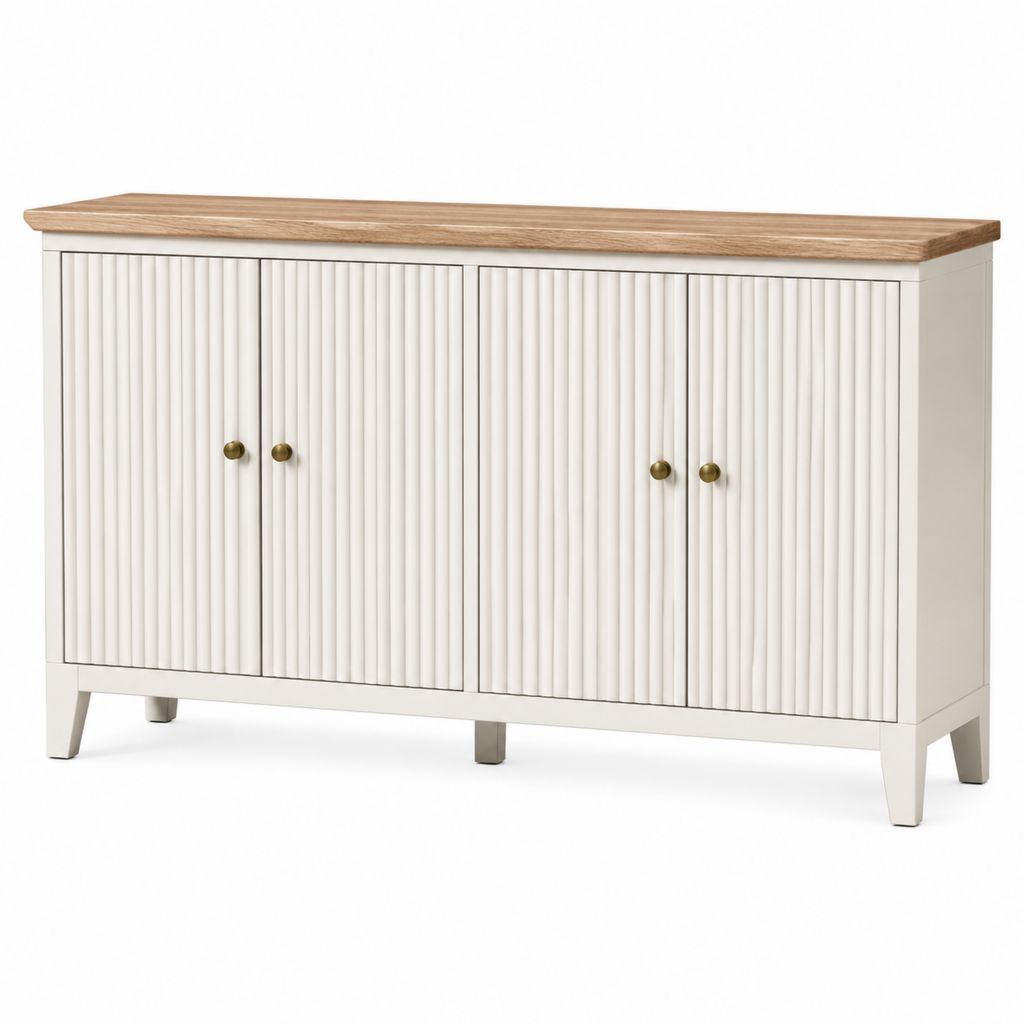 Sideboard Weiß mit Eichenfurnier und 4 Türen 120 x 40 x 80 cm