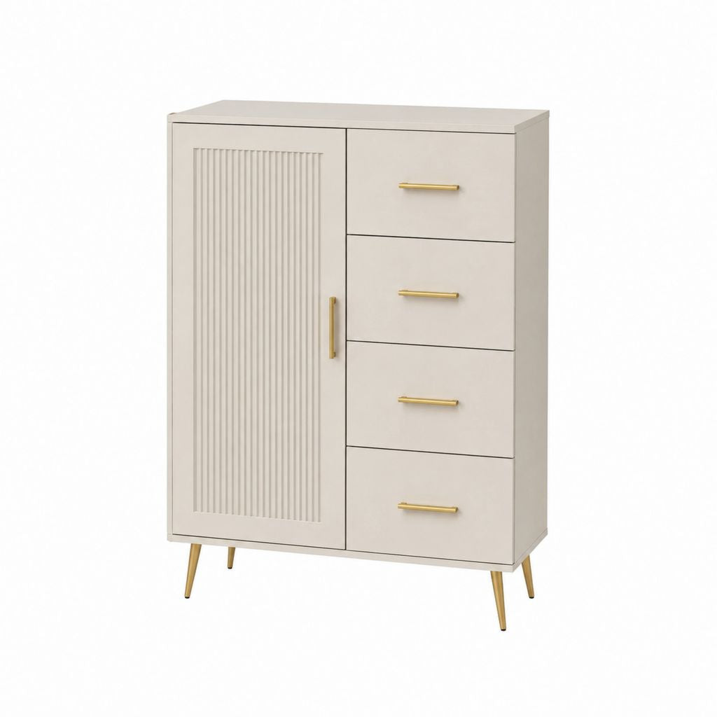 Sideboard mit 4 Schubladen und Tür Creme MDF 80 x 40 x 120 cm