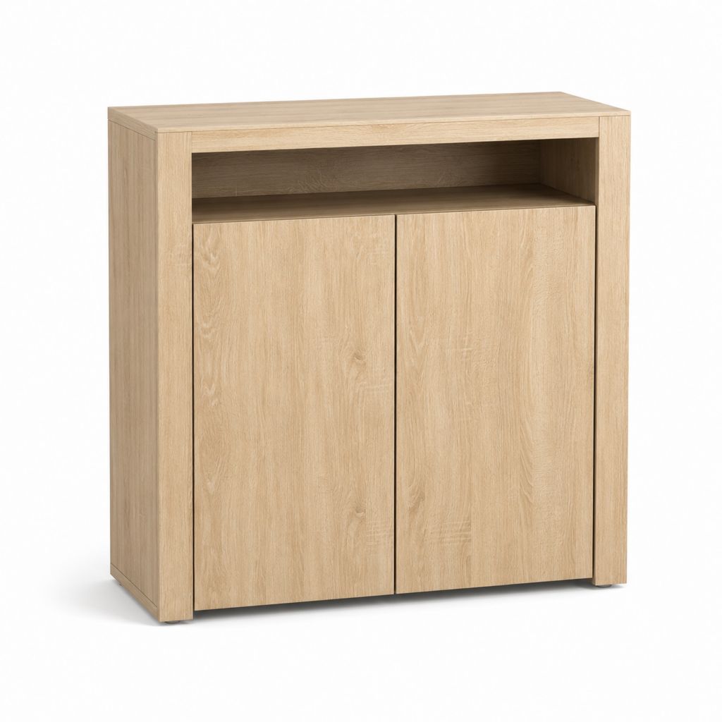 Sideboard Eiche Natur Spanplatte rechteckig 80 x 40 x 100 cm mit 2 Türen und offenem Fach